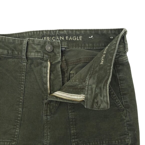 American Eagle Stretch Super Hi Rise Flare Corduroy Pants Womens 6 Green - Picture 7 of 15